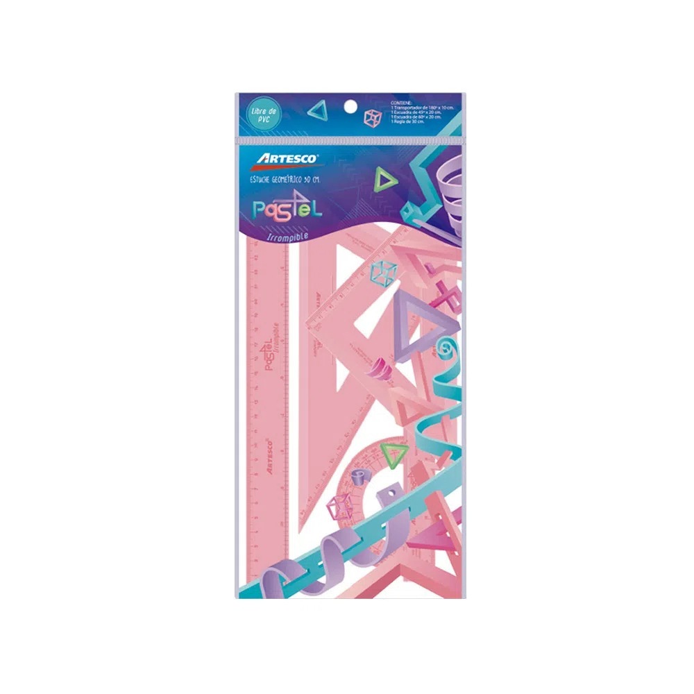 Estuche Geométrico Pastel 30 cm / Artesco