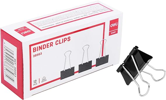 Clips medianos para papel Deli Binder 32 mm  (paquete de 12)