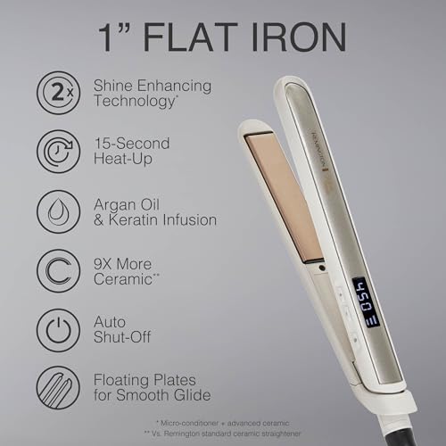 Remington Shine Therapy - Plancha alisadora de pelo de 1 pulgada, plancha plana infundida con aceite de argán y queratina, plancha plana profesional de cerámica para menos encrespamiento, brillo y