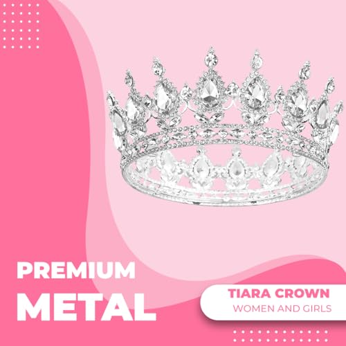 Papoopy Corona para mujer, tiara de corona de reina para fiesta de princesa (plata)