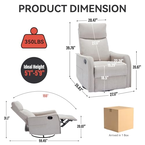 Mecedora reclinable con calor y masaje, balancín giratorio de 360° con respaldo reclinable y reposapiés, mecedoras modernas para habitación de bebé para adultos, para dormitorio, sala de estar,