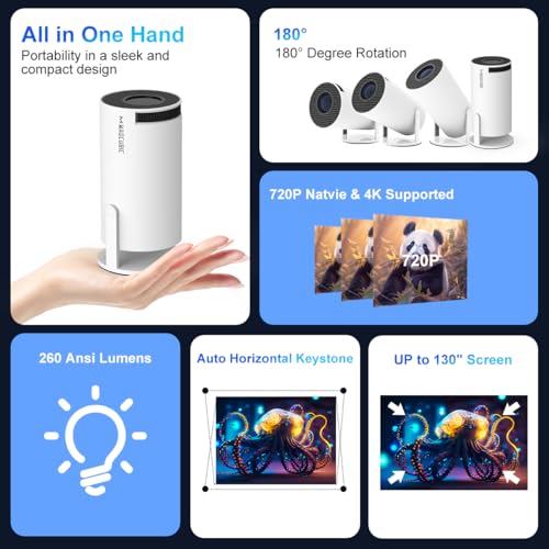 Magcubic HY300PRO Mini proyector con WiFi y Bluetooth, soporte 4K inteligente proyector portátil Keystone automático, control remoto de mouse de aire, control de voz, rotación de 180 grados, proyector