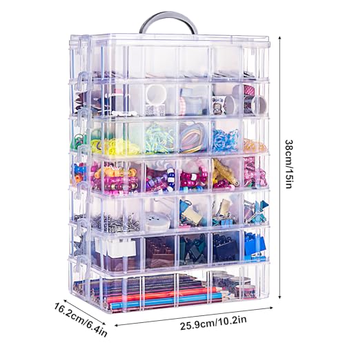 SGHUO Caja de almacenamiento apilable de 7 niveles con 70 compartimentos, caja organizadora de plástico para artes y manualidades, juguetes, cuentas fusibles, cintas washi, suministros de costura