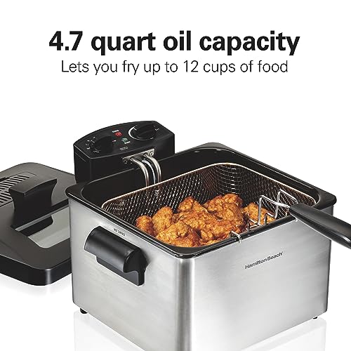 Hamilton Beach Freidora eléctrica de la cesta triple, 19 tazas / 4,5 litros Capacidad de aceite, tapa con vista a la vista, grado profesional, 1800 vatios, acero inoxidable (35034), negro