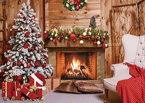 LTLYH Telón de fondo de chimenea de Navidad de 10 x 8 pies con árboles y regalos para fotografía y accesorios de estudio fotográfico